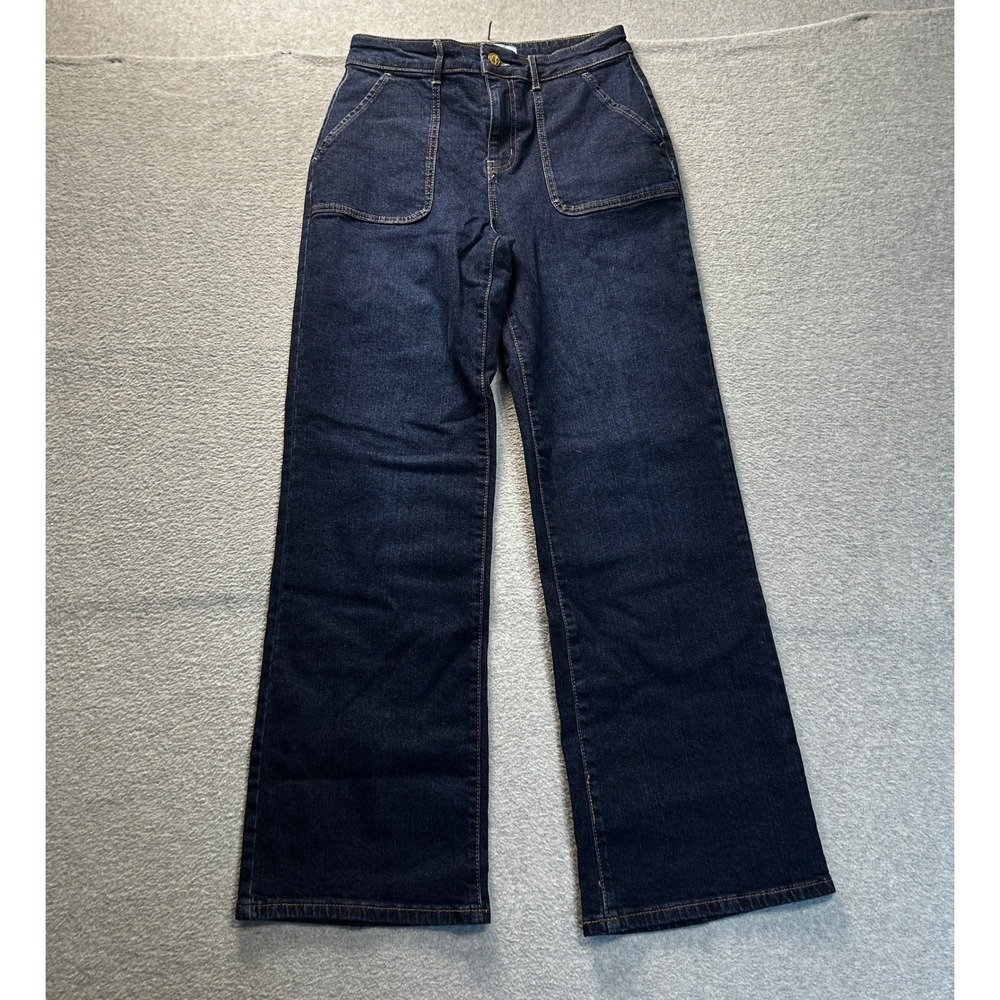 Wide Leg Jeans Womens Size‎ 6 Dark Wash High Rise Patch Pocket Draper James